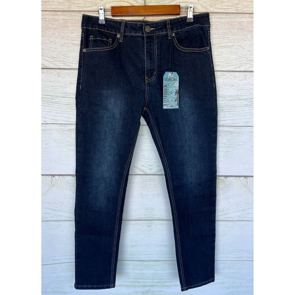 Jackson & Driggs Stretch Jeans Mens 36X32 Dk Blue Skinny Jeans New Mis Tagged